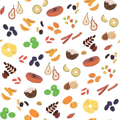 Dried fruits vector seamless pattern.