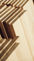 Naklejka na ściany i meble Stacked wooden carpentry boards from natural wood in a woodworking industry