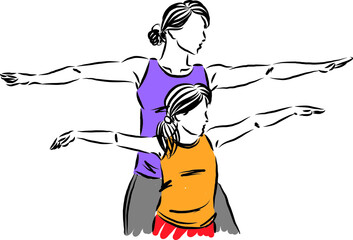 Impressionmother and little girl fitness yoga stretching exercises vector illustration