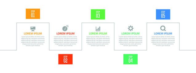 Infographic template design, Vector infographic design with 5 options or steps, Colorful gradient infographic design, Business infographic template for presentation, brochure, diagram, flow charts