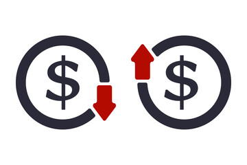 Increase and decrease in the growth rate of the world currency. Vector illustration.