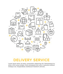 Online delivery service concept. Vector illustration of parcel delivery and shipping, order tracking, logistics. Concept for web design, banner, mobile application of fast delivery service, marketing