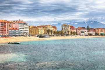 Astonishing morning cityscape of the waterfront and the city of Ajaccio.