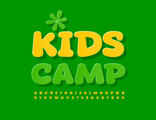 Vector modern Sign Kids Camp. Cute Yellow Font. Creative set of Alphabet Letters and Numbers