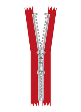 geöffneter Reißverschluss mit rotem Band
 