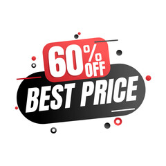 60% percent off(offer), best price, super discount . 3D design in black and red vector illustration with abstract details, Sixty 