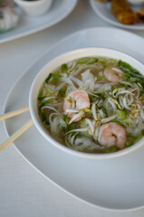 Vietnamese pho soup with shrimps