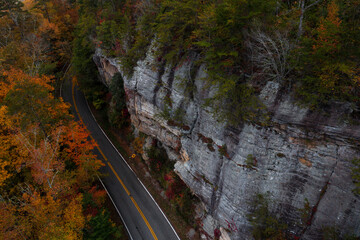 KY Route 90 + Sandstone Cliffs - Cumberland Falls State Park - Appalachian Mountain Region -...