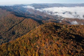 Pinnacle Rock + Cumberland Gap with Fog - Pine Mountain - Appalachian Mountain Region - Kentucky, Virginia, and Tennessee - 515489971
