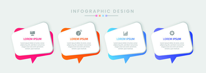 Infographic template design, Vector infographic design with 4 options or steps, Colorful gradient infographic design, Business infographic template for presentation, brochure, diagram, flow charts