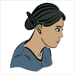 Indian. korean. Asian.
middle-aged woman. hairstyle. portrait in profile illustration