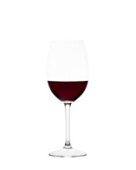 Glass of red wine in back light on white background