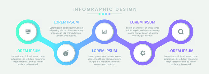 Infographic template design, Vector infographic design with 5 options or steps, Colorful gradient infographic design, Business infographic template for presentation, brochure, diagram, flow charts