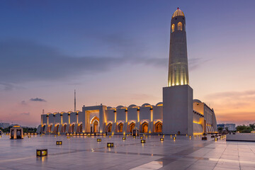 Sunset view of Imam Abdul Wahab Grand Mosque Doha