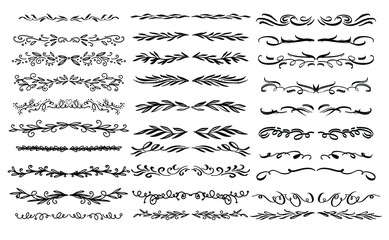 Hand Drawn Calligraphic Dividers Set. Elegant Swirl Design Element. Vector Labels and Filigrees.