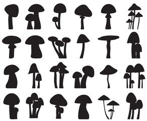 mushrooms set, silhouette collection, isolated, vector