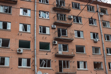 War of Russia against Ukraine. A residential building damaged by an russian cruise missiles in the Ukrainian capital Kyiv