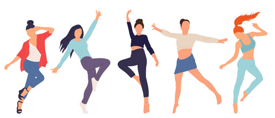 women jumping in flat style, isolated, vector