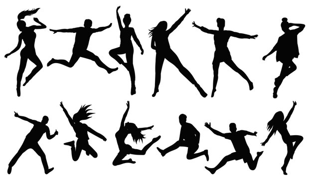 People Jumping Set, Silhouette Collection, Isolated, Vector