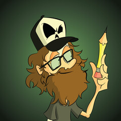 old man vector illustration of pencil 