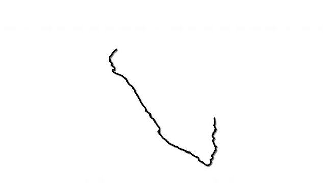 Peru map, country territory outline self drawing animation. Line art.