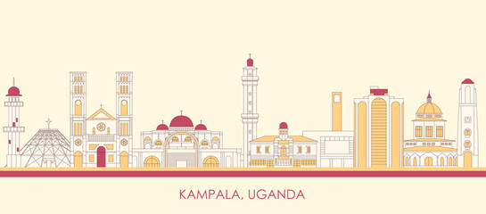 Cartoon Skyline panorama of city of Kampala, Uganda - vector illustration