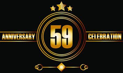 59 anniversary celebration. Fifty-nine years birthday celebration banner with bright gold color.