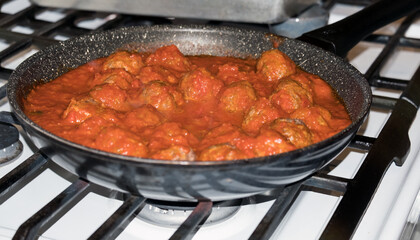 meat  balls in a frying pan