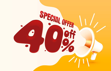 Special offer 40 percent, Big sale banner label, event promotion poster. Vector