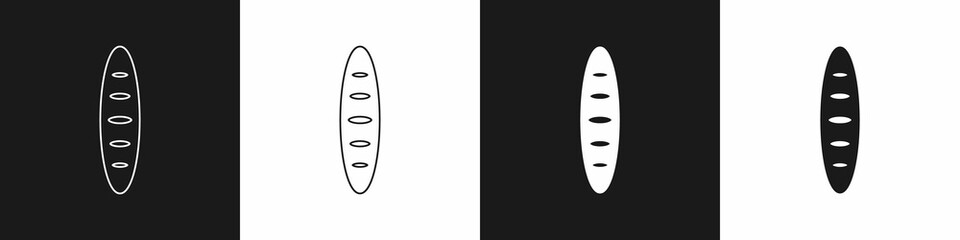 Set French baguette bread icon isolated on black and white background. Vector