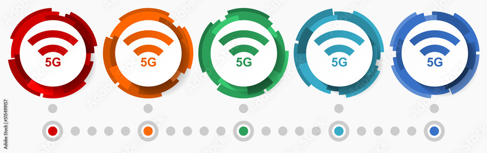 Poster 5g internet wireless communication, network concept vector icon set, flat design pointers, infograph