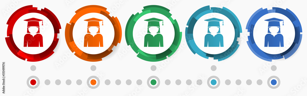 Aufkleber Student, education concept vector icon set,  modern design abstract web buttons in 5 color options, infographic template for webdesign and mobile apps