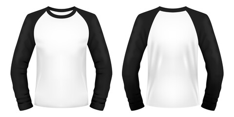 Long sleeve raglan t-shirt template. Front and back views. Vector illustration.