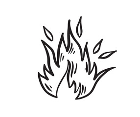 Bonfire set, hand drawn illustration, flame, burning.