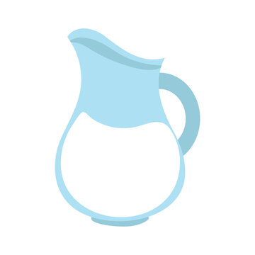 Pitcher of milk on white background in style of flat