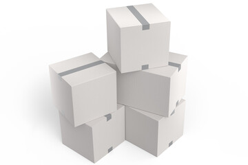 Cardboard box or carton on white background, carrying parcel and online shopping