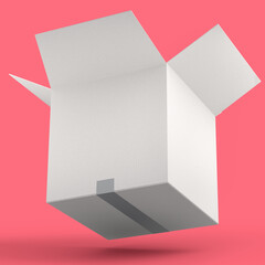 Cardboard box or carton on pink background, carrying parcel and online shopping