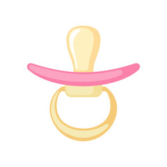 Pink baby pacifier icon in flat style isolated on white background.