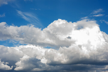 Beautiful textured clouds and looming clouds in the blue sky during the day