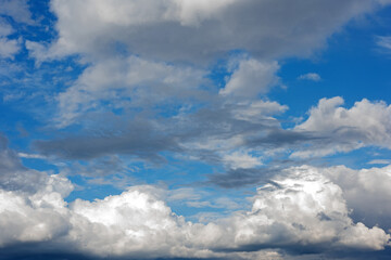 Beautiful textured clouds and looming clouds in the blue sky during the day