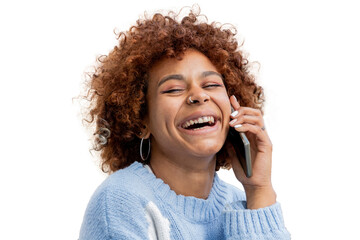 isolated girl with mobile phone or smartphone