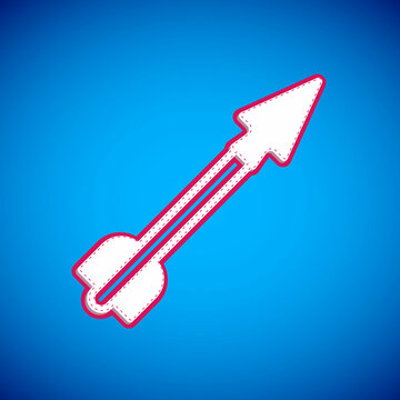 White Medieval arrow icon isolated on blue background. Medieval weapon. Vector