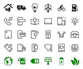 GADGET Set of vector icons of smart devices such as laptop, tablet, protection program, phone, digital network, thin line vector gadget icons, editable stroke