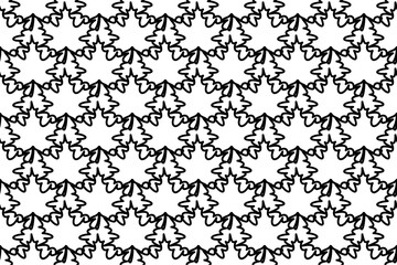 Seamless pattern completely filled with outlines of maple leafs. Elements are evenly spaced. Vector illustration on white background
