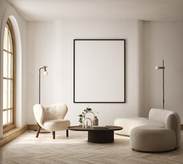mock up poster frame in modern interior background, living room, Scandinavian style, 3D render, 3D illustration - 515502526