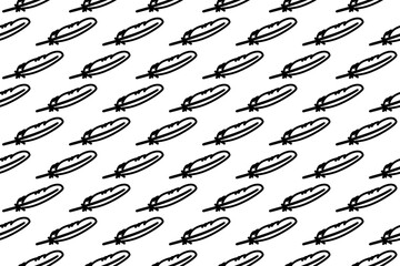 Seamless pattern completely filled with outlines of feather symbols. Elements are evenly spaced. Vector illustration on white background