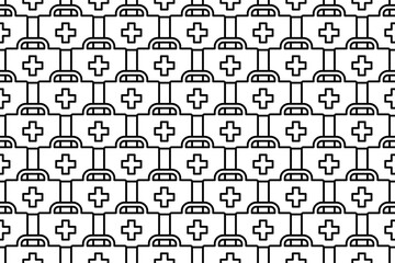 Fototapeta na wymiar Seamless pattern completely filled with outlines of first aid symbols. Elements are evenly spaced. Vector illustration on white background