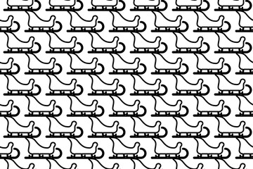 Seamless pattern completely filled with outlines of sleigh symbols. Elements are evenly spaced. Vector illustration on white background