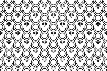 Seamless pattern completely filled with outlines of astrological mercury symbols. Elements are evenly spaced. Vector illustration on white background