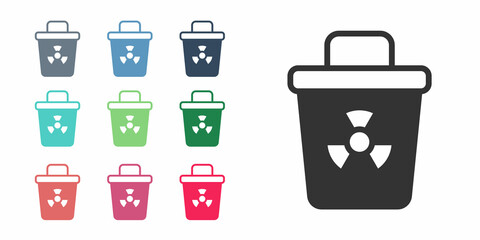 Black Infectious waste icon isolated on white background. Tank for collecting radioactive waste. Dumpster or container. Biohazardous substances. Set icons colorful. Vector